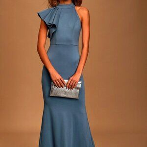 Lulus Margaux Slate Blue One-shoulder Maxi Dress - Size XS